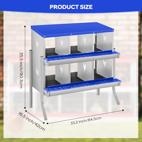 GarveeTech Chicken Nesting Box with Legs, 6 Compartment Metal Hen House, Elevated Design for Cleaner Eggs, Easy Egg Collection & Durable Poultry Nesting Solution - size: Blue-6 Compartments with legs