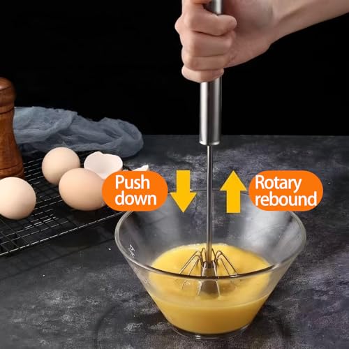 3 Pack Stainless Steel Egg Whisk, Hand Push Rotary Whisk Blender, Versatile Easy Whisk, Hand Push Mixer Stirrer for Beating Eggs, Frothing Milk, Blending, Mixing, Whipping Smoothies & Shakes