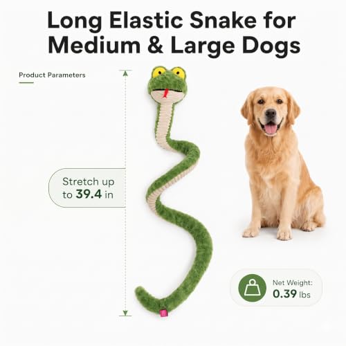 Squeaky Dog Plush Chew Toy, Interactive Tug Squeaky Toy for Chewers, Medium & Large Dogs & Fetch Play, 39.4In Stuffed Silly Snake Toy with Elastic Stretchable Body for Gentle Gum Care & Boredom Relief - color: Green (Silly Snake)