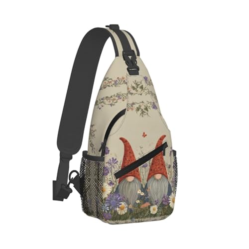 Gnomes Sling Bag for Women, Crossbody Bag Daisy Flower Butterfly Sling Backpack for Men, Casual Shoulder Bags Lightweight Gym Outdoor Sports Travel Hiking Fishing Daypack - color: Gnomes