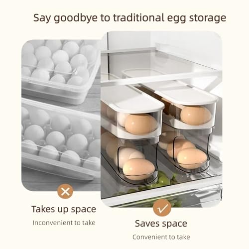 Auto Rolling Egg Dispenser for Refrigerator, Space-Saving Fridge Egg Organizers and Storage with Lid, Egg Tray for Countertop, Kitchen & Outdoor Use