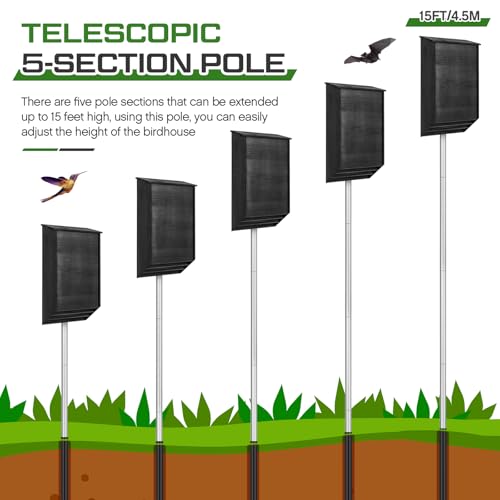 Yaocom 2 Pack 15 ft Telescoping Purple Martin Bird House Bat House Pole with Ground Socket for Outdoor