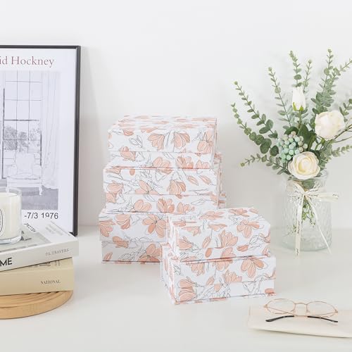 Soul & Lane - Nesting Decorative Storage Boxes with Magnetic Lids, Set of 5 | Floral Cardboard Keepsake Boxes with Magnet Closure, Pretty Memory and Gift Organizers for Photos and Home Decor - color: Canvas Bloom
