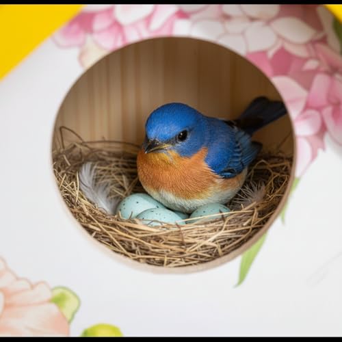 CEDAR ALPHA Spring Melody Bluebird House, Composite Material Nesting Box, Hanging Birdhouse for Blue Bird,Sparrow, Chickadee, Birdhouse for Outside, 5 Years Weatherable Bird Box on Post for Pole (A) - color: Yellow