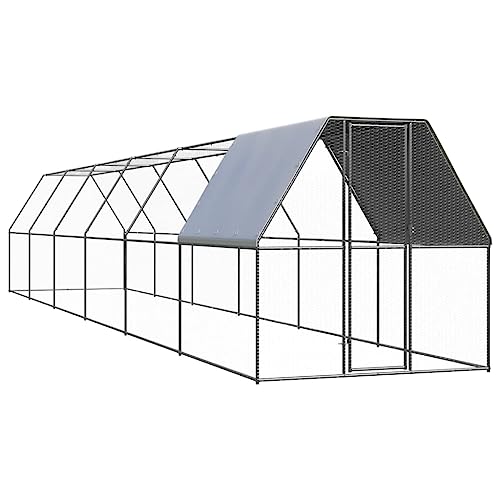 Outdoor Chicken Cage, 78.7x78.7x78.7 Inches Galvanized Steel Poultry Coop, Large Walk-in Pen with Protective Roof Cover and Lockable Gate for Backyard Garden, Silver - color: Silver-C