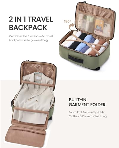 LOVEVOOK Travel Backpack for Women Men with Garment Bag, 40L Carry on Backpack as TSA Personal Item Flight Approved, Luggage Daypack Fits 17.3" Laptop, Overnight Business Weekender Travel Essential - color: Green, size: 40L-17.3 Inch-4Pcs