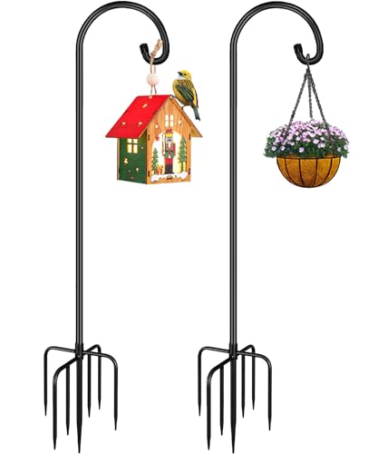 Shepherd Hook 92 Inch Tall Heavy-Duty Metal Garden Hanging Pole Stake for Bird Feeder Pole Plant Baskets, Black (2 Pack) - size: 92in-2pcs