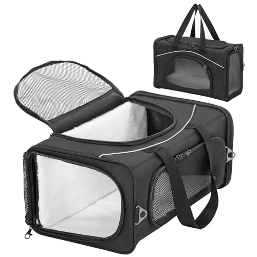 ‌Petsfit Airline Approved Pet Carrier for Small Dogs & Cats, 19x9x12 TSA Approved Carrier, with Removable Dual-Sided Padding (2-Way Placement) - Fits Under Most Airplane Seats, Escape Proof (Black) - color: Black, size: 19.0"L x 9.0"W x 12.0"H