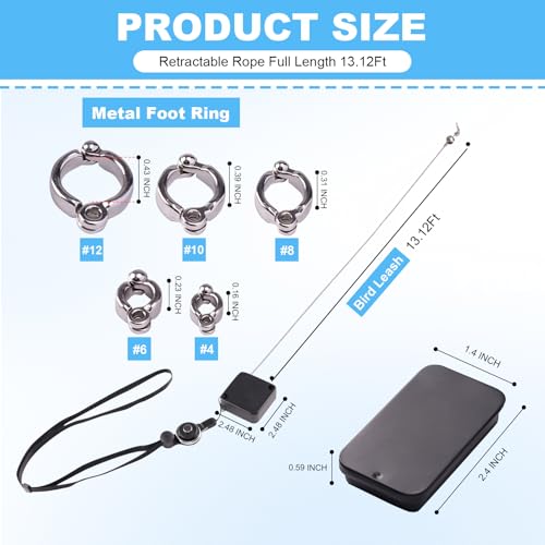 Bird Leash, with 5 Different Size Foot Ring and Feeder Box, Retractable Anti-Bite Parrot Harness, Bird Flight Training Rope for Budgies,Cockatiels,Psittacula Longicauda,Mini Macaws (13.12Ft) - size: 13.12FT