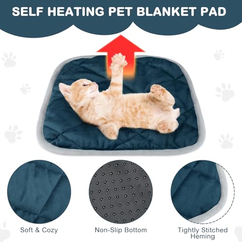 4 Pack Self Heating Cat Pad Self Warming Dog Mat Reflects Body Heat Extra Warm Thermal Pet Pad Washable Dog Cat Bed Crate Bed Mat Blanket(16 x 16 Inch,Blue) - color: Blue, size: 16 x 16 Inch