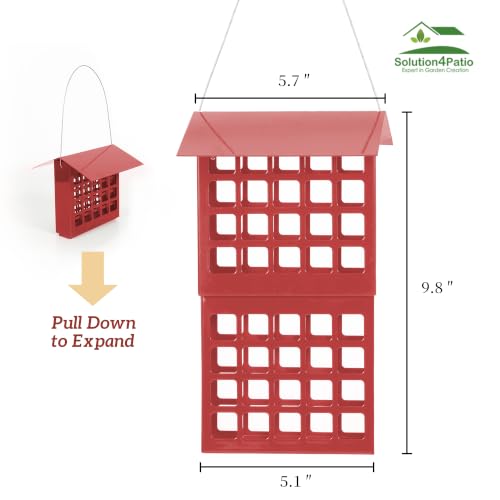 Solution4Patio Suet Bird Feeder for Outdoors, All Metal Bird Feeder for Wild Birds, Heavy Duty Galvanized Steel Hanging Feeder with Slide-Top Roof, Weather Resistant, Holds 2 Suet Cakes (Red) - color: Red