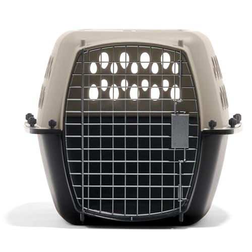 Petmate Vari Dog Kennel Portable Carriers & Crates for Smaller Dogs or Puppies and Pets 10 to 20 lbs, Airline-Friendly Plastic Pet Carrier Home and Travel, 24" Long, Taupe & Black, 24” x 16.7” x 14.5” | Airline friendly pet carrier, durable plastic shell,
