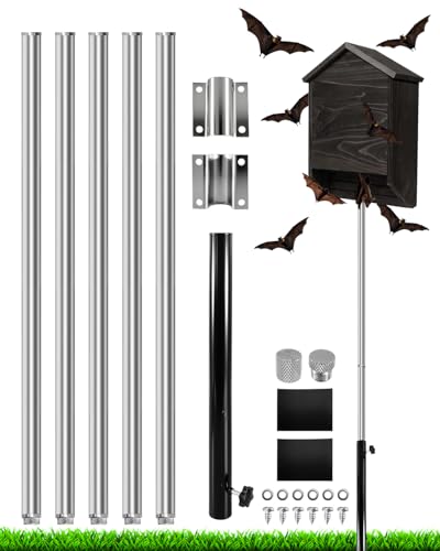 15FT Telescoping Stainless Steel Bat House Pole Kit with Ground Socket | Adjustable 5-Section Stainless Steel Pole with Ground Socket for Purple Martin Houses, Birdhouses and Outdoor Wildlife Mounti