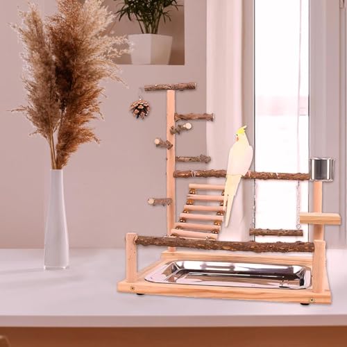 Bird Playground Parrot Playstand, Parrot Stand,Bird Wood Tall Standing Block,Game Table with Feeder… (G-500) - color: G-600