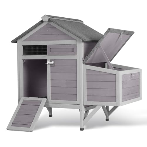 GUTINNEEN Small Chicken Coop Wooden Duck House for 2-3 Chickens with Nesting Box, Metal Tray, and Raised Legs, Foldable Door, and Perches 40.9" L