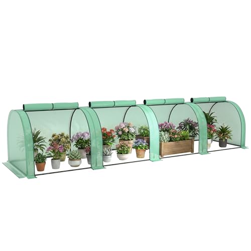 Outsunny 13' x 3' x 2.5' Mini Greenhouse Portable Tunnel Green House Green | Roll-Up Zippered Doors, UV Waterproof Cover, Steel Frame - color: Green, size: 13' x 3' x 2.5'