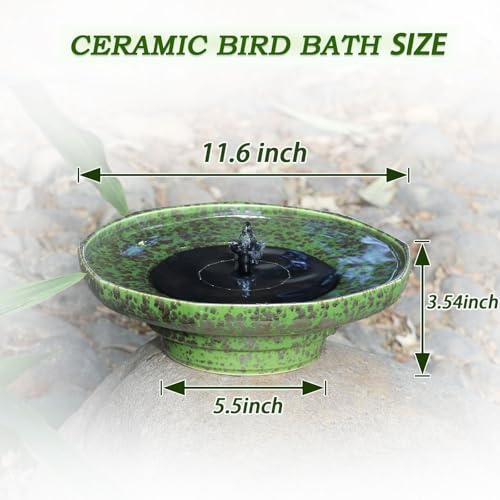 11.6" Solar Ceramic Bird Bath Fountain,Birdbaths for Outside | Solar Fountains for Bird Bath,Weather-Resistant Vintage BirdBaths Decorfor Garden Patio Yard Deck Lawn (Green) - color: Green