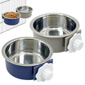 Tfwadmx 2 Pcs Crate Dog Bowl Cat Removable Stainless Steel Food and Water Feeder Hanging Cage Bowls Coop Cup with Cleaning Set for Pet Puppy Bird Rat Guinea Pig Bunny Rabbit (Dark Blue, Gray) - color: Dark Blue, Gray (2 PCS)