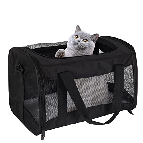 Cat Carrying Case - Pet Carrier Airline Approved, Protable and Breathable Pet Travel Carrier Removable Fleece Pad, Collapsible Cat Carrier Dog Carrier for Medium Cats Small Cats Dogs (Small, Black) - color: black, size: 15.0"L x 10.0"W x 10.0"H