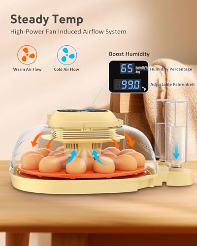 18 Egg Incubator for Hatching Eggs with Automatic Turning, Digital Temperature & Humidity Control, Built-in Egg Candler & Auto Water Refill, 360° Clear View for Chicken, Beige+Orange - color: Orange+Beige