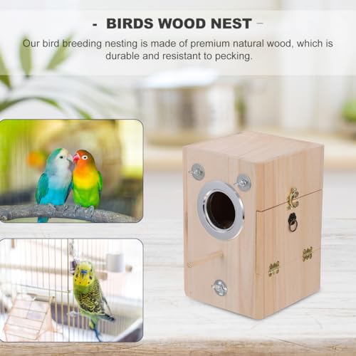 POPETPOP Bird Breeding Box Wooden Nesting Box for Parakeets Bird Nest House for Cage Use Natural Parrot Mating House with Divided Interior 9.05 X 5.90 X 5.90 in