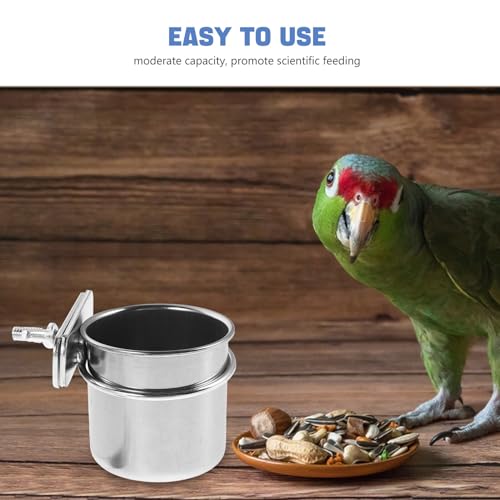 Yardwe 2pcs Stainless Steel Bird Food Bowl Clamp Holders with Hanging Feeders for Parrot Cage, Small 4.4cm 5.5cm Feeding Dish Cups Suitable for Cockatiel Budgie Parakeet