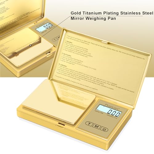 Fuzion Digital Pocket Gram Scale 0.01g x 200g - Jewelry Scale Portable | Easy of Use, Tare Function, 6 Modes Ounces Grains, Batteries Included, Mini Scale for Jewelry, Coins, Herb, Small Food - color: Gold