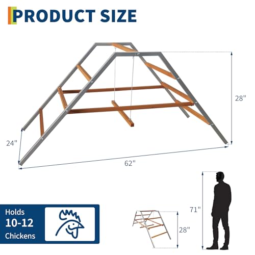Garvee Chicken Perch with Swing, Chicken Roosting Bars for Healthy Poultry | Solid Wood Ladder & Rustproof Metal Frame for Chickens' Health and Happiness, Chicken Run Toys for Backyard Coops Farms