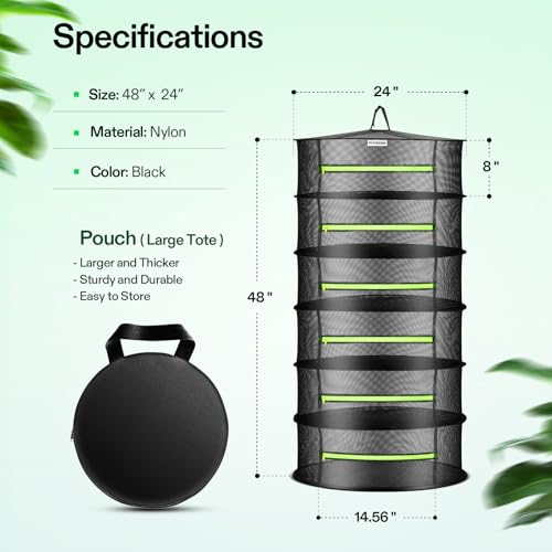 VIVOSUN 6-Layer Mesh Drying Rack Hanging Design with Green Zippers for Dehydrating, Indoor and Outdoor Pruning Shears Included - size: 6 Layer, style: 1 Pack