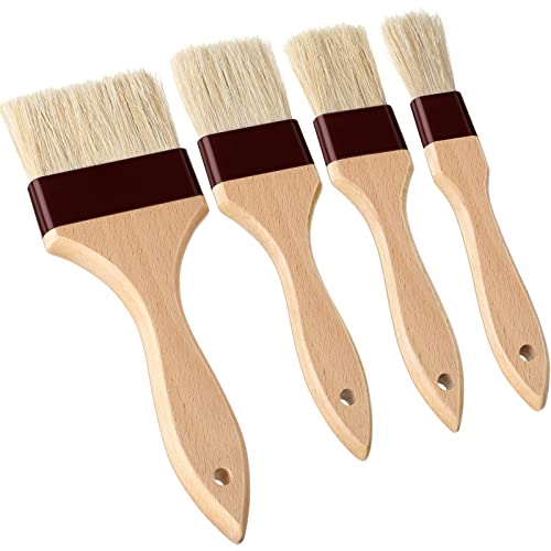 Boao 4 Pcs Pastry Brush, Natural Bristle Basting Brush for Cooking and Baking, BBQ Brushes for Butter, Baster, Oil, Egg, Sauce, Turkey, Grilling, Marinade and Kitchen Food(1, 1.5, 2, 3 Inch) - size: 1, 1.5, 2, 3 Inch
