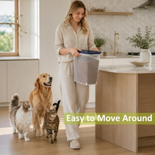 5-10 Lbs Airtight Cat Dog Food Storage Container, 8QT Compact Pet Food Bin | Plastic Food Container with Buckle-Lock Lid & Scoop for Dog, Cat, Bird Seed, Pet Food, Chicken, Dry Food, Rice, Cereal, Flour - color: Dark Blue