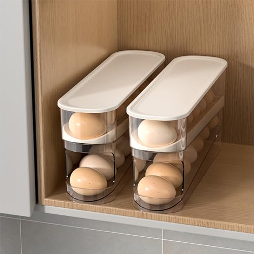 WACOI Auto Rolling Fridge Egg Organizer, Space Saving Eggs Dispenser for Refrigerator Storager with Lid,Egg Holder for Fridge 2 Pack - size: 2 Pack