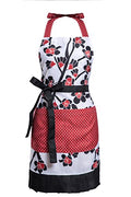 Lovely Flower Pattern Retro Aprons With Large Pockets for Women Girls Cooking Kitchen Bakery Mother's Gift - color: Plum Bloom