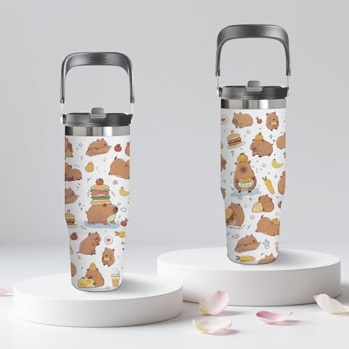 Capybara Gifts for Women - 30oz Tumbler with Straw and Handle, Capybara Stainless Steel Insulated Tumbler, Leak-proof Travel Coffee Mug for School Office - Capybaras Lovers Birthday Gift Cup(1pc) - color: Capybara1