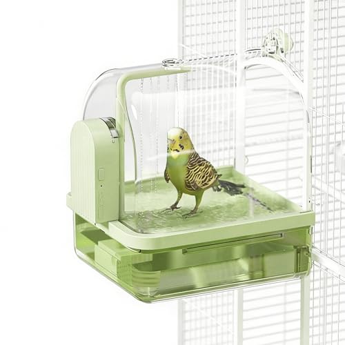 Automatic Bird Bath for Cage – Indoor Parakeet Bath with Pump, Bird Shower with 2 Running Water Modes, Bird Cage Accessory for Pet Birds, Conure, Budgie, Cockatiel (Green)