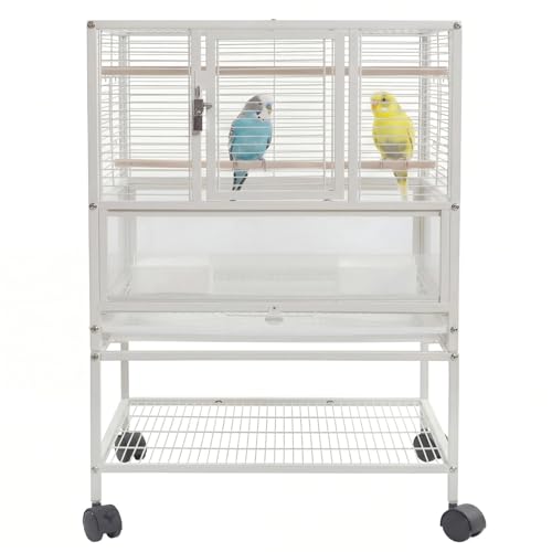 Garvee Small Bird Cage, 32" H Bird Carrier with Storage Shelves, White Travel Bird Cage for Parrot, Acrylic Parrot Carrier for Medium Small Bird