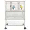 Garvee Small Bird Cage, 32" H Bird Carrier with Storage Shelves, White Travel Bird Cage for Parrot, Acrylic Parrot Carrier for Medium Small Bird