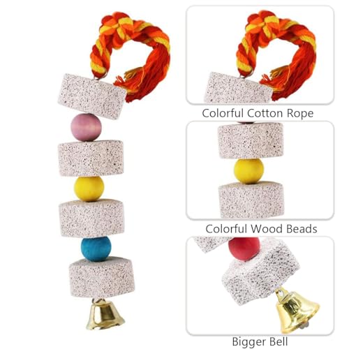 2 Pcs Large Chicken Chewing Toy with Bell Chicken Coop Accessories Chick Beak Grinding Calcium Stone for African Greys Amazon Conure Eclectus Budgies Parakeet Cockatiel Hamster