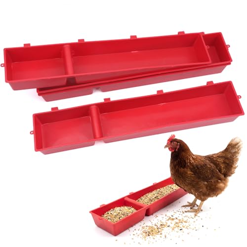 4 Pack Chicken Feeder Trough Hanging Basin Poultry Feeder Food Water Separating Dispenser for Chicken Duck Pigeon Duck Livestock Poultry (22 inches, Red)