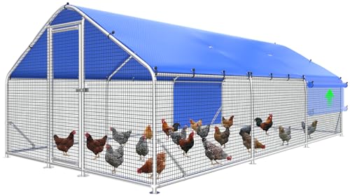 Sino Luban Metal Large Chicken Coop Run with Small Mesh Hardware Cloth for 30 Chickens/Ducks, Chicken Runs for Yard with Waterproof Cover, Chicken Enclosure Pen Outdoor, Walk-in Poultry Cage