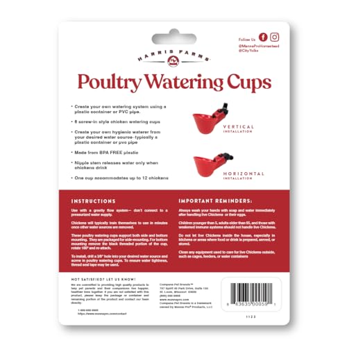 Harris Farms Gravity-Fed Poultry Watering Cups, Automatic System, 6 Count | Automatic Gravity-Fed Water Cups, Durable Plastic Construction, Easy Installation, Low-Maintenance Poultry Watering System
