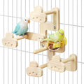 Natural Wood Perch Stand with Feeding Cups(PVC Bowl) | Parrots Play Gym,Birds Perch Stand,feeder - color: wood