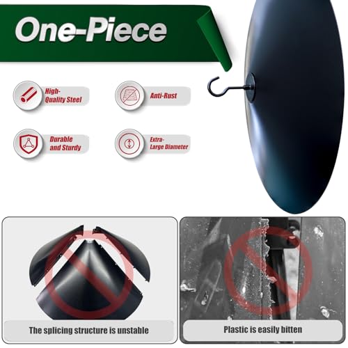 PFNRTH One-Piece 17" Metal Squirrel Baffle - Solid Steel Guard for Bird Feeder Poles & Hanging Feeders | Chew-Proof, No Assembly | 2 Installation Options-Black