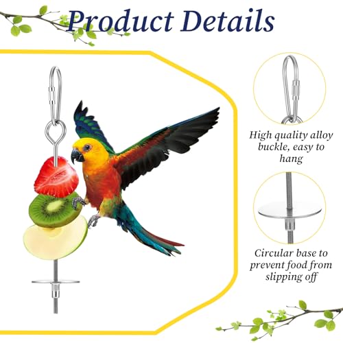 3Pcs Parrot Fruit Stick Feeder Fruit Vegetable Treats Skewer Bird Cage Stainless Steel Food Holder for Hanging Bird Foraging Toys for Macaw Parakeet Budgie (3 Sizes)