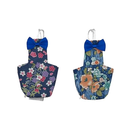 2 PCS Floral Bird Diaper Nappy Clothes Reusable Washable Cloth Blue&Green for Parrot Macaw Budgies Parakeet - size: S