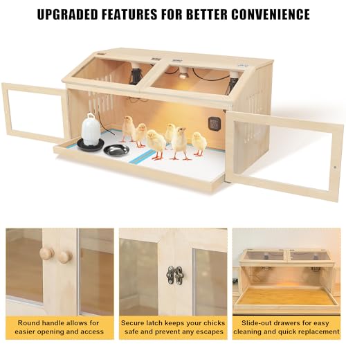 Intelligent Chicken Brooder Box for Chick with Digital Thermostat, 32" Wide Large Wooden Chick Brooder Box with Heating Lamps, Sliding Drawers & Door Handle for Hamster Chicks Duck Indoor Outdoor