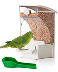 Hamiledyi Automatic Bird Feeder No Mess Bird Cage Feeder Transparent Acrylic Parrot Seed Food Container with Perch Cage Accessories for Parakeet Finch Lovebirds Budgies Canary (White) - color: White Transparent