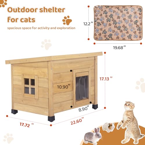 Agitree Outdoor Wooden Pet House, Weatherproof Winter Shelter for рuррy and Small Cats, Elevated Design with Window (Yellow, 22.56 * 17.71 * 16.73Inches)