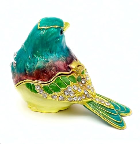 Turquoise Green Bird Jewelry Trinket Box Gift | hinged,enameled,ring earring storage,bird gifts figurine decor - color: A Malachite