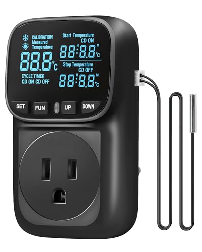 Digital Temperature Controller Outlet, 15A/1800W Heavy Duty Thermostat Plug, VA LCD Display, Heating/Cooling Control, -40°F~210°F, 4 Timer Modes, for Greenhouse Incubator Homebrew B01TC06 - color: Black-6.6ft